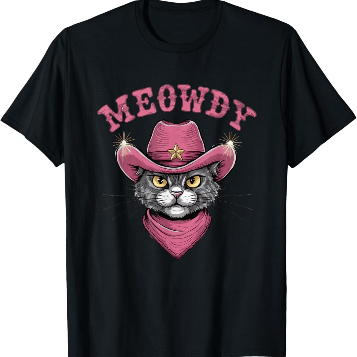 Meowdy Funny Cat Cowboy Western Howdy Cats Meme T-Shirt S