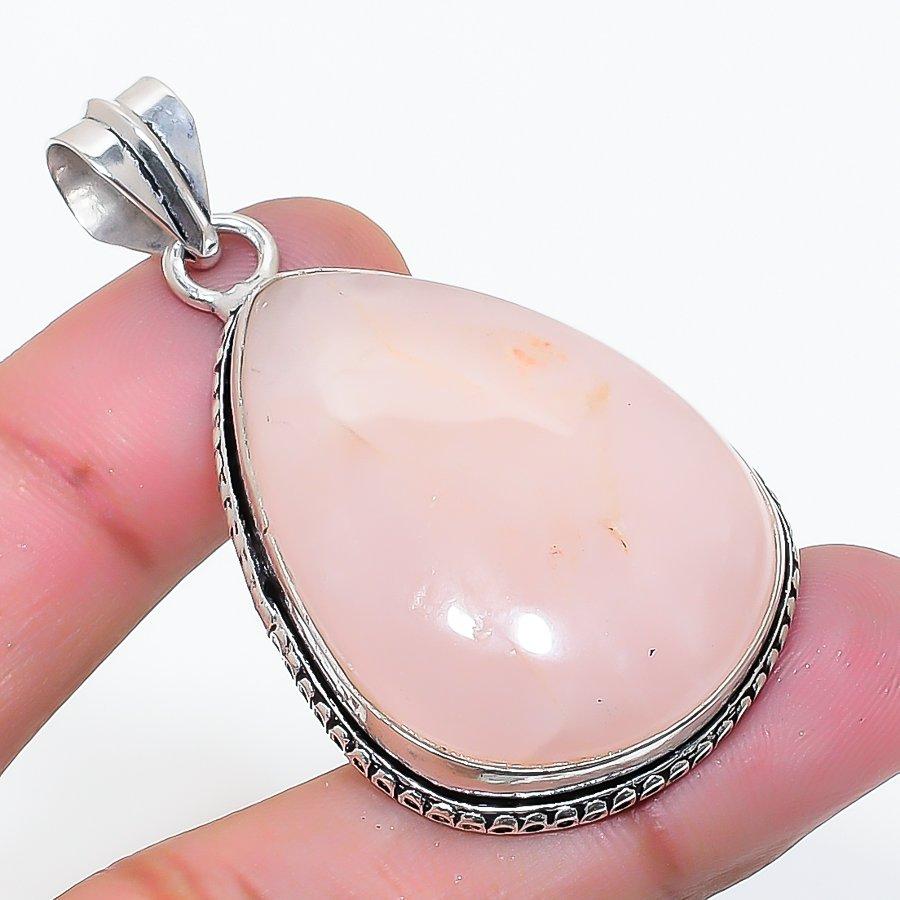 Natural Rose Quartz Gemstone Handmade 925 Sterling Silver Pendant 1.97  AP-15483