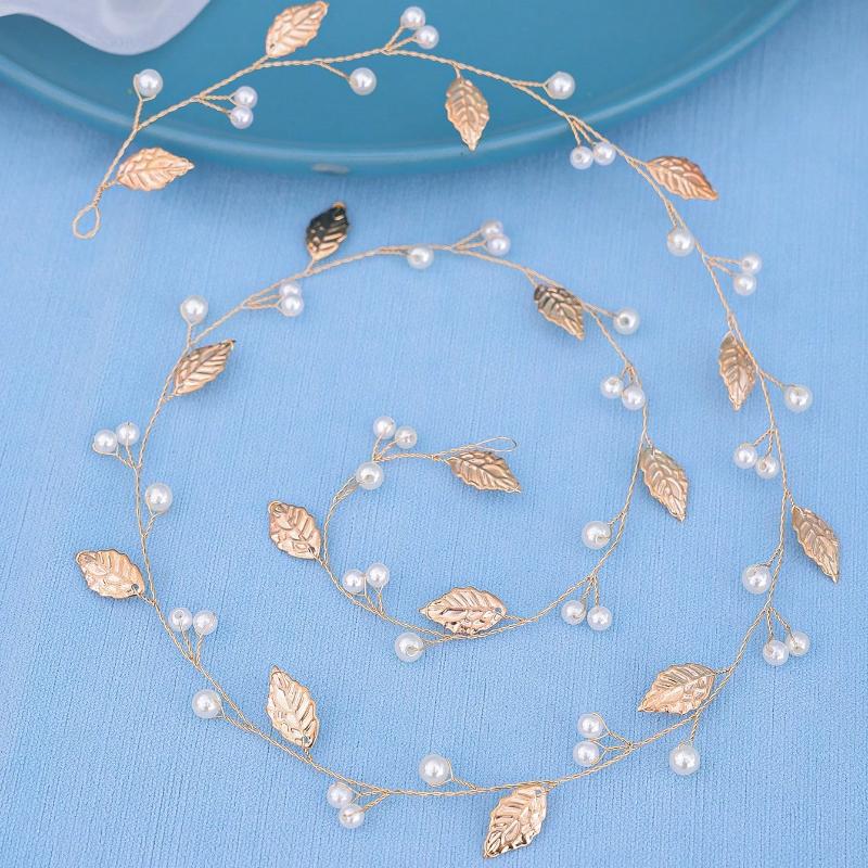 

1pc Women s Wedding Leaf Shaped Alloy Faux Pearl & Detail Soft Chain Headband Elegant Tiaras one-size золотой
