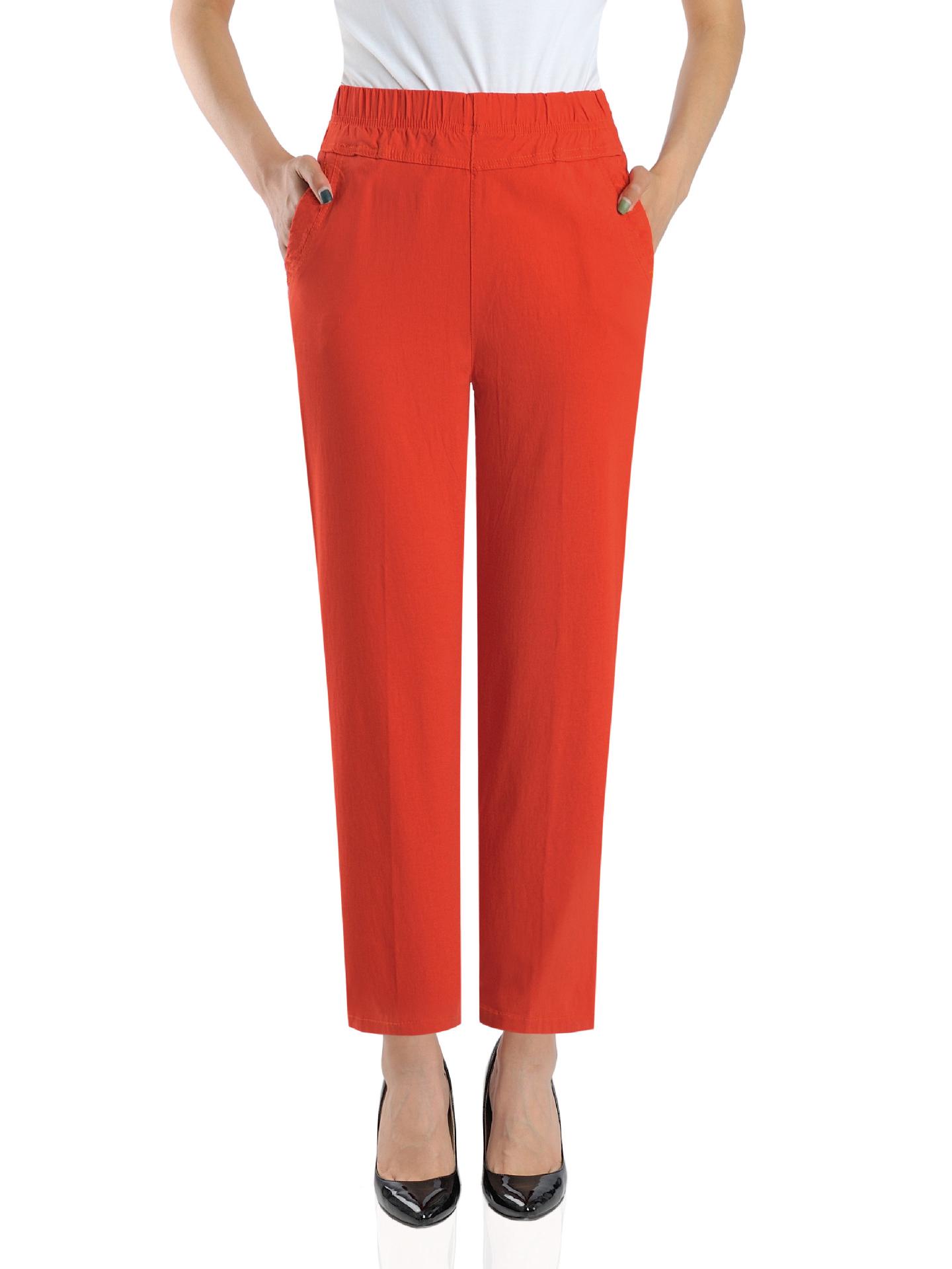 

Летние брюки с высокой посадкой, свободного кроя, повседневные, стрейч, для женщин среднего и пожилого возраста 4XL оранжевый