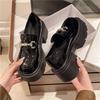 Platform Loafers Women's Small 2024 Thick Heels High Heels One Pedal Rhinestone Small Leather Shoes Black Glossy Single Shoes