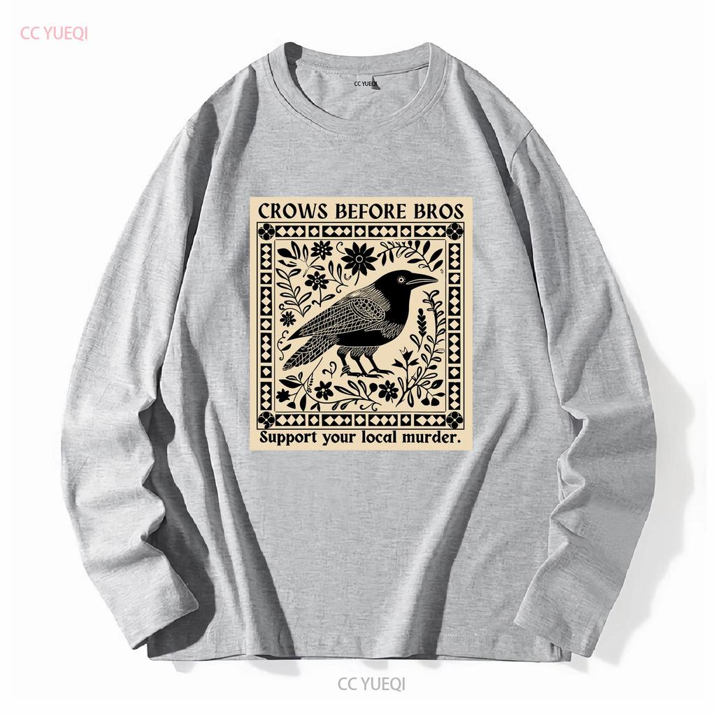 Crows Before Bros Support Your Local Murder Soft Style T Shirt Vintage Washed Graphic Designer Clothes Homme Comfortable