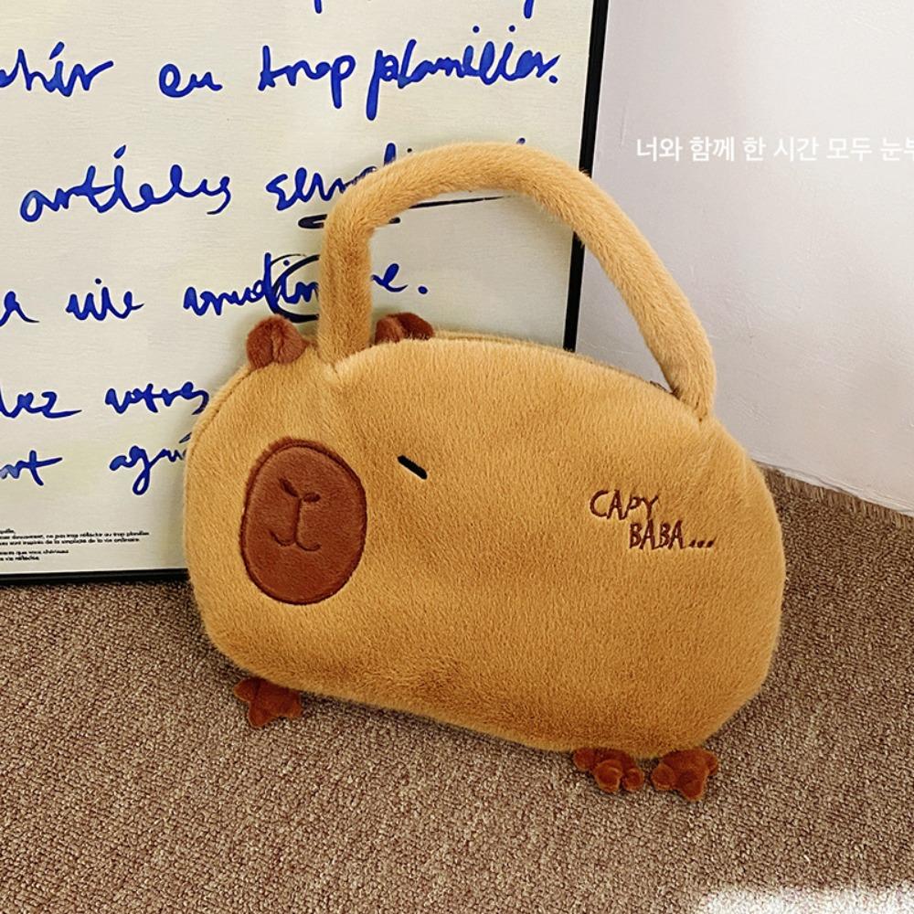 Large Capacity Capybara Plush Shoulder Bag Plush Capybara Cartoon Crossbody Bag Kids Birthday Gift