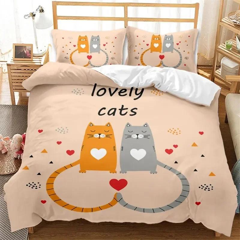Kawaii Cat Comfortable Duvet Quilt Cover Pillowcase Bedding Set Children Bedroom Decoration Home Textile