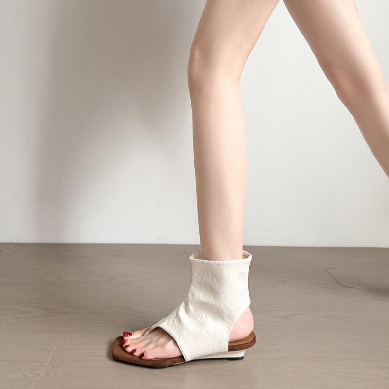 Thick Heel Toe Cool Boots Women's Summer Open Toe Herringbone Roman Sandals Wear Super Fire with Skirt Short Boots