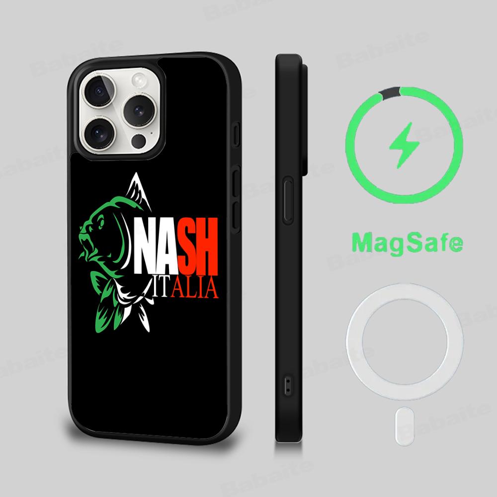 Nash Horgász Logo Telefontok Mágneses Tok iPhone 16 14 13 12 11 15 Pro Max Plus-hoz Magsafe Vezeték nélküli Töltéshez Borító