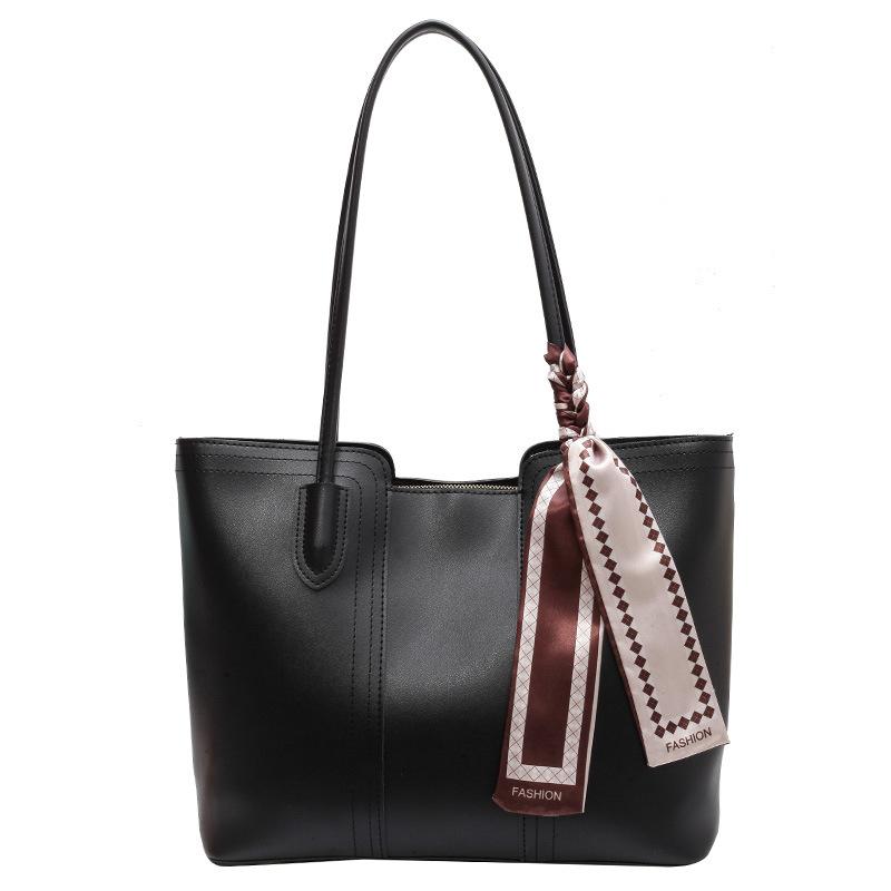 Large-capacity Bag Women's New Portable Shoulder Solid Color Premium Portable Commuting Versatile Free Silk Scarf Tote Bag