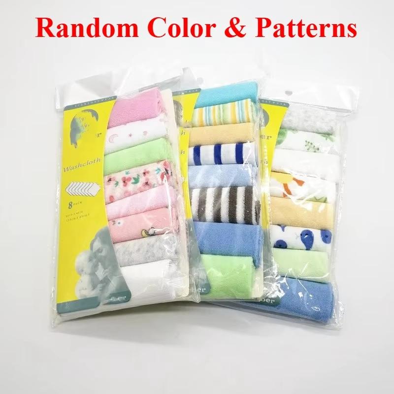8PCS Baby Washcloths Set Soft Absorbent Organic Cotton Washable Saliva Towel Face Wipes, Newborn Bath Face Towel Random Color