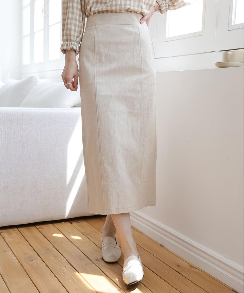 Jikeulib Back Elastic Cut Line Back Slit Spandex H-Line Long Skirt