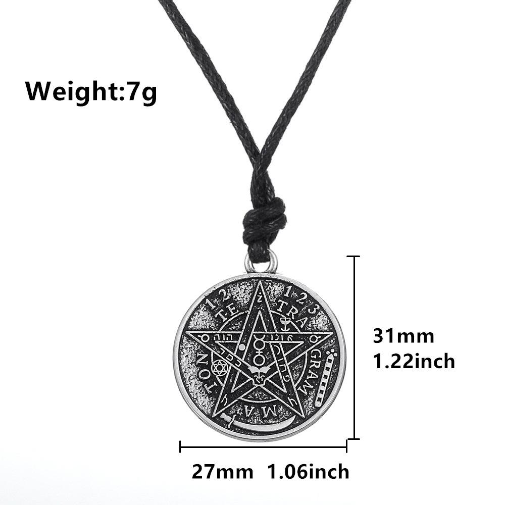 Vintage Mystical Star Pendant Necklace Double Sided Pentagram Charm Antique Wax Rope Chain Lucky Symbol Jewelry