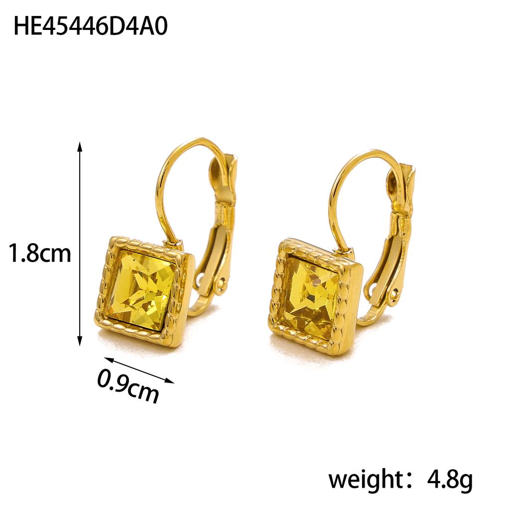 CARLIDANA Minimalist Women New Square Clip Earrings Tarnish Free 18k Gold Plated Stainless Steel Colorful Zircon Hoop Earrings