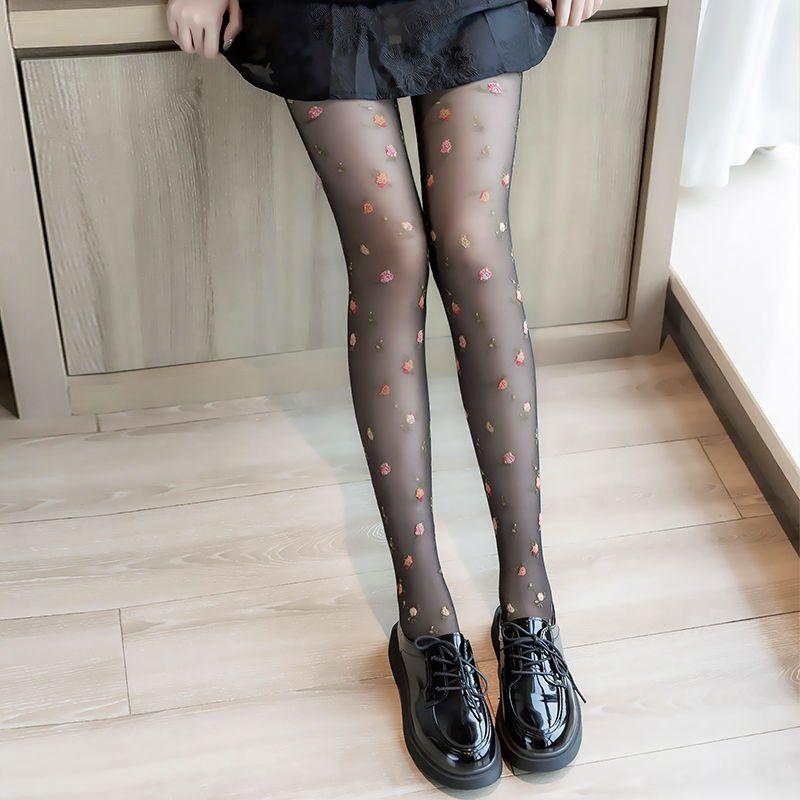 Pastellfarbene florale Strumpfhose japanischer Stil Blumenmuster süße Strümpfe
