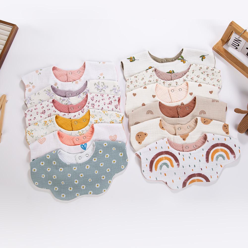 6 Layers Thickened Baby Muslin Cotton Bibs 306°AB Double Side Flower Round Neck Saliva Towel Print Feeding Burp Cloths Banadna