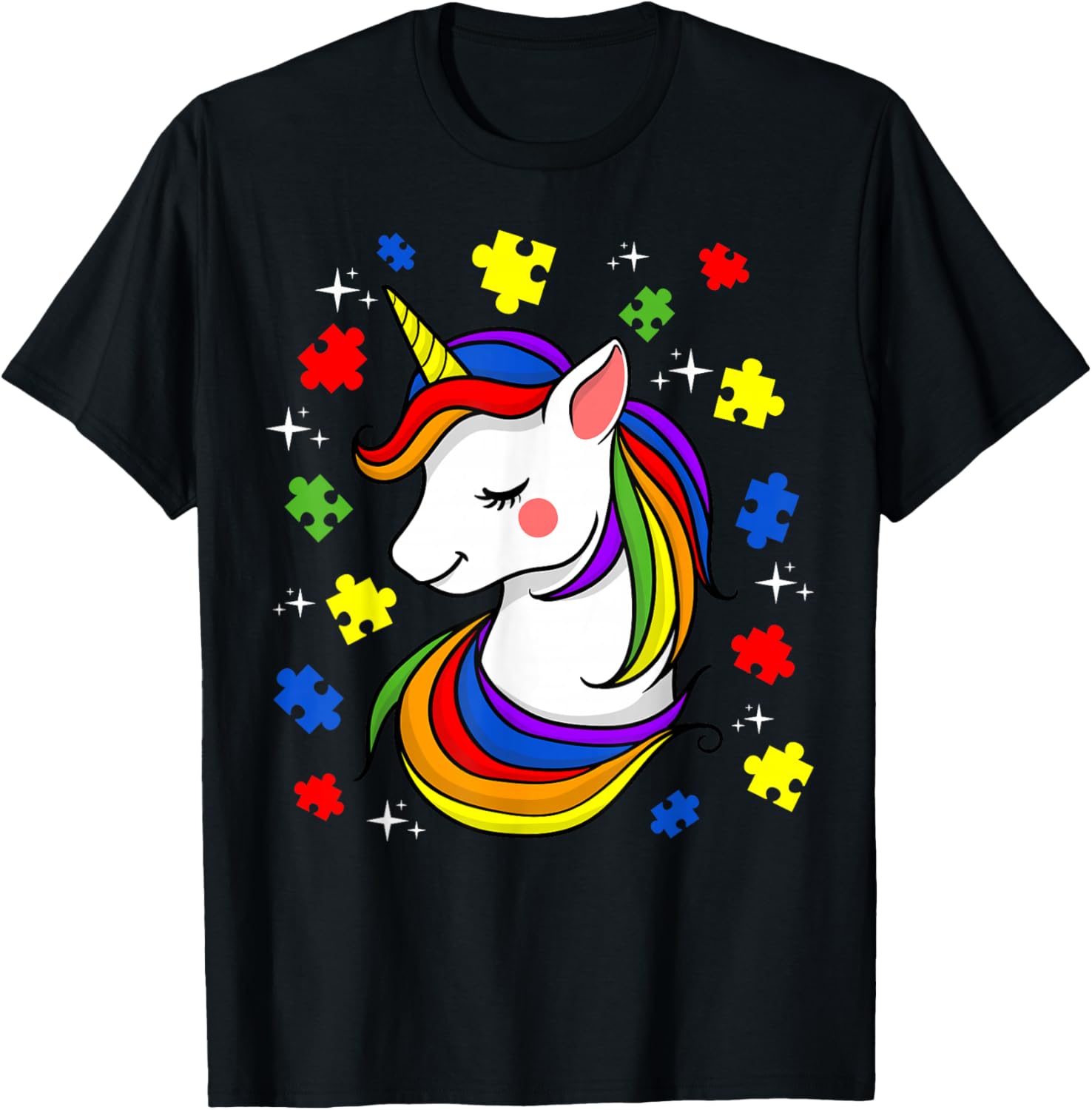 

Unicorn Puzzle Piece Autism Awareness Graphic Tee Soft Cotton Short Sleeve T-Shirt Women Men 4XL