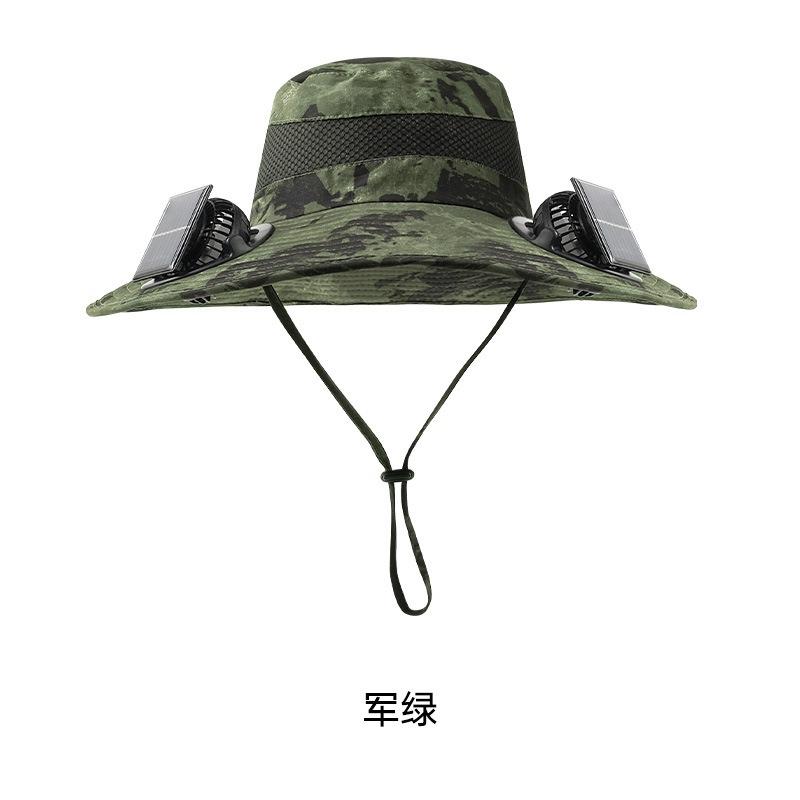 Solar double fan hat men's summer outdoor fishing sun protection visor long battery life bucket hat with fan