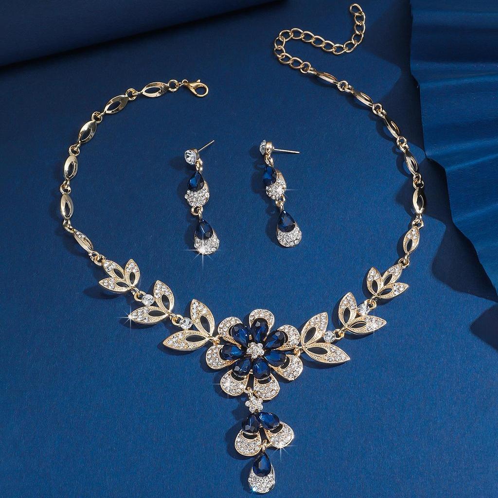 Colorful Retro Floral Bridal Jewelry Set with Alloy and Diamond Inlays