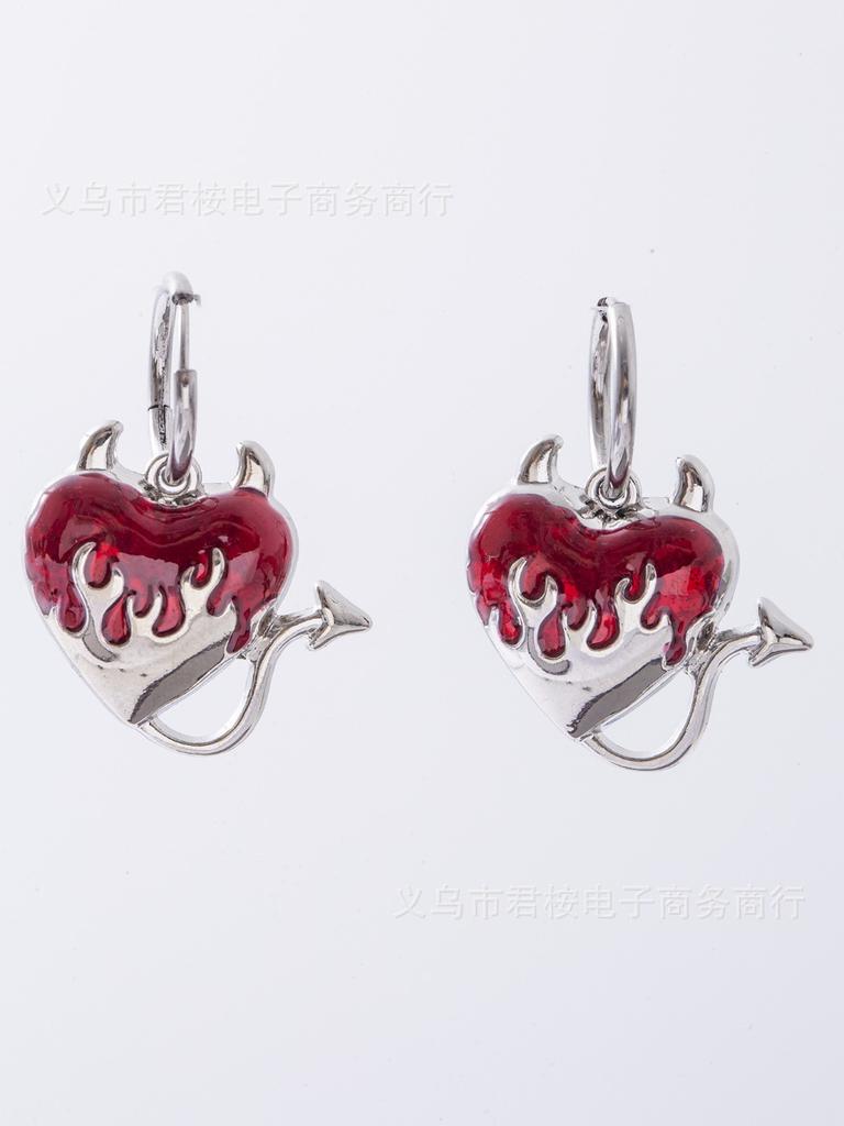 Gothic Personality Silver Color Stainless Steel Red Drip Glaze Heart-shaped Flame Arrow Tail Dangle Earrings for Women Jewelry