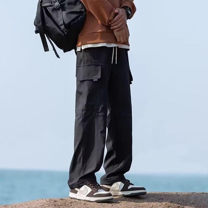 

Spring and summer new men s overalls simple elastic waist sweatpants trendy brand loose leggings casual pants M чёрный