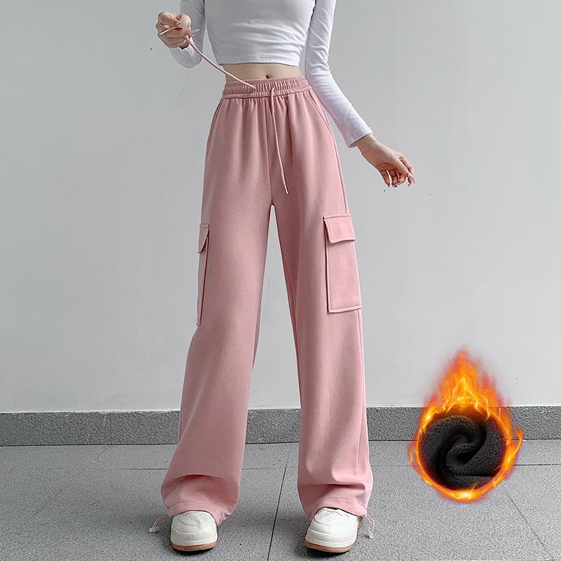 Overalls women's casual sports pants new high-waisted and thin tied feet straight wide-leg pants