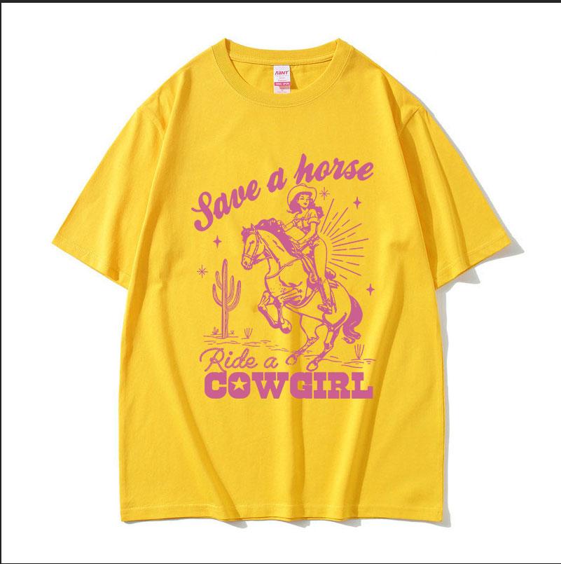 

Save A Horse Ride A Cowgirl Принт Футболка Чоловіки Жінки Ретро Естетика Мода Футболки Повсякденна Оверсайз Бавовняна Футболка Вуличний Стиль M