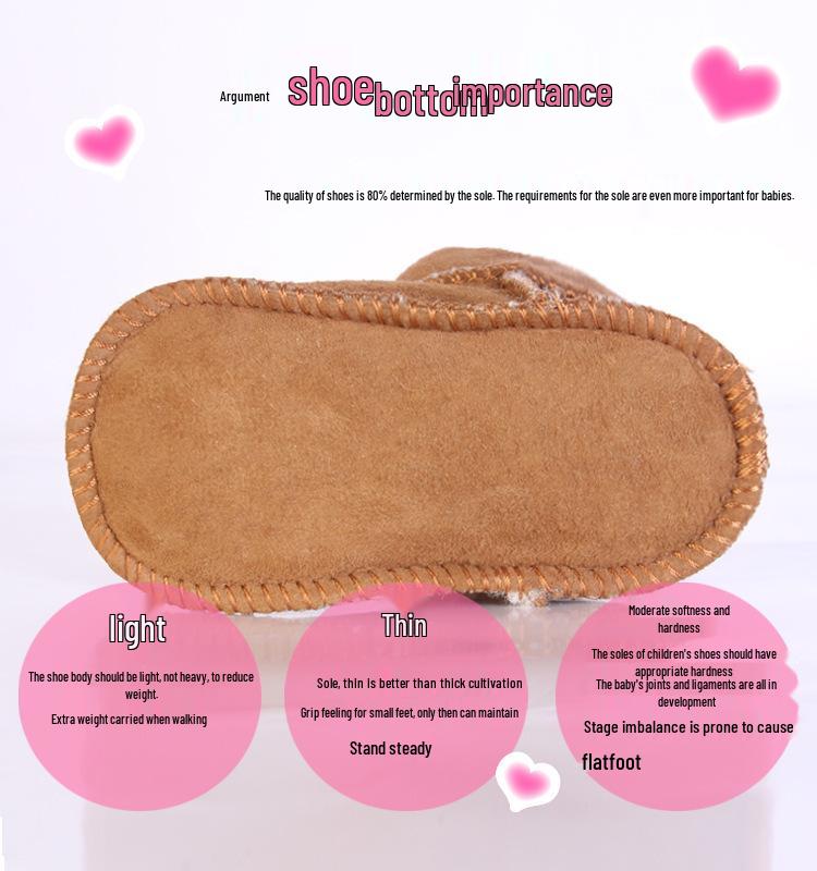 Soft Sole Sheepskin Fur Baby Shoes, Warm Cotton for Boys & Girls, 0-12 Months, Pre-Walker Winter Footwear