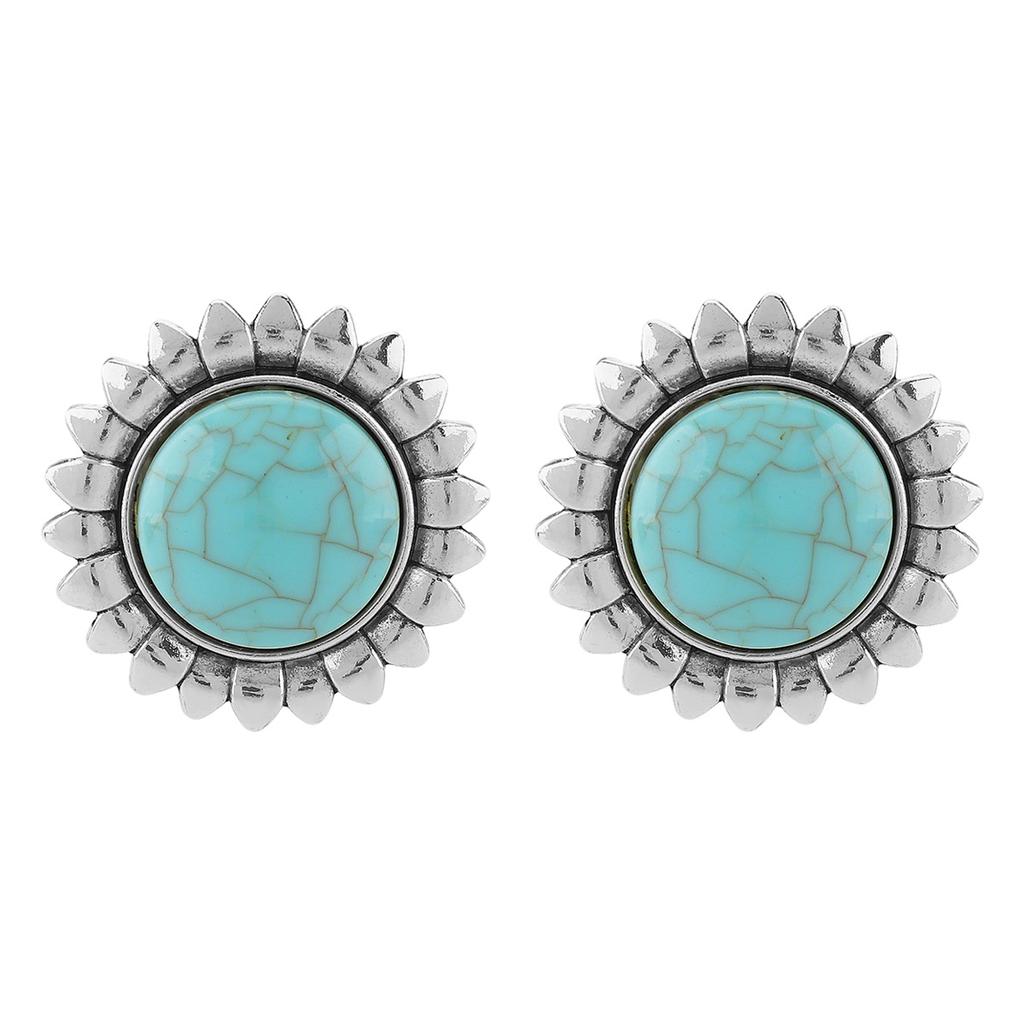 Vintage Turquoise Sunflower Earrings ZA Temperament Fashion Flower Pendant Collar Necklace