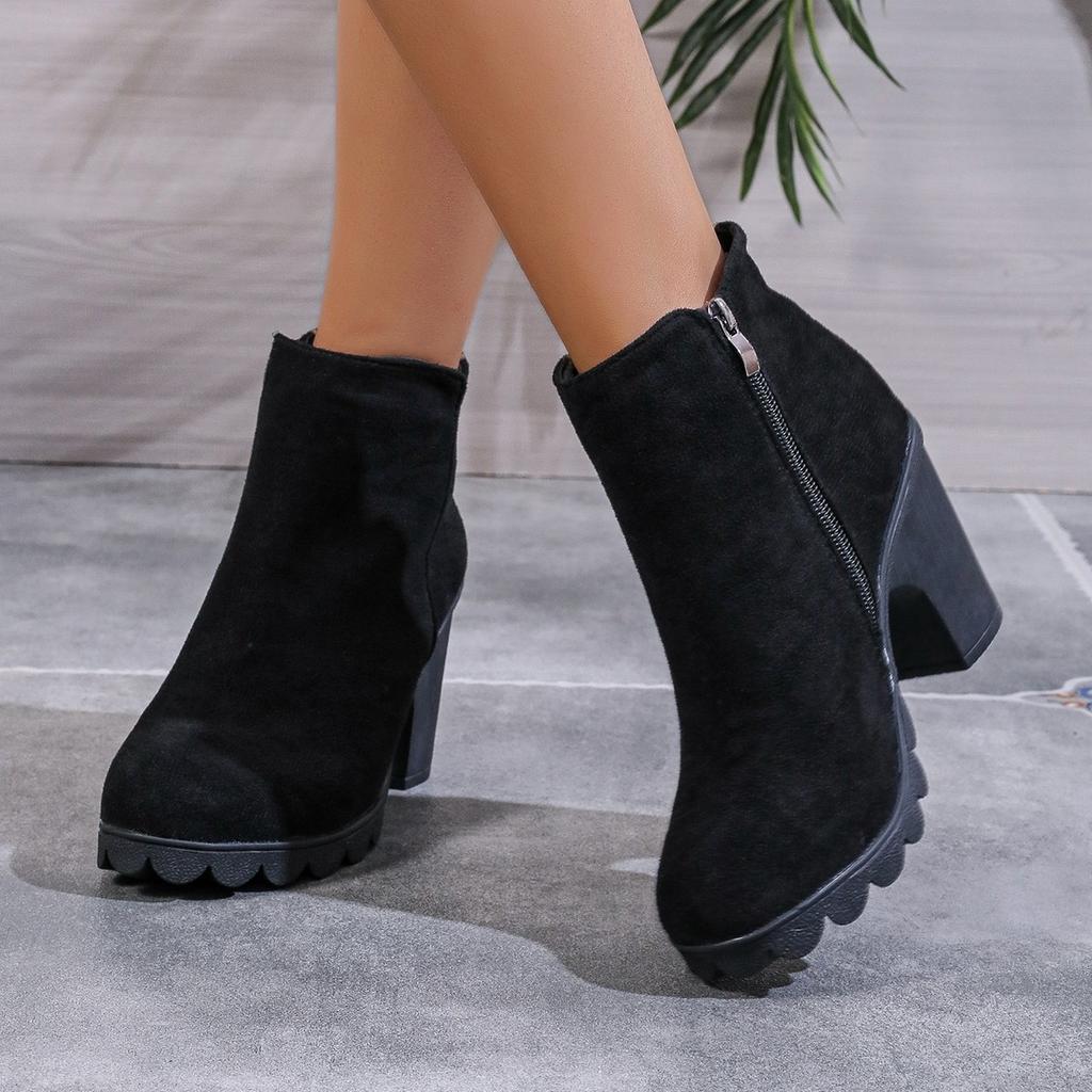 2024 New Autumn Winter Women Pumps Boots High Quality Zipper European Ladies Shoes Suede Fabric High Heels Boots Fast Delivery
