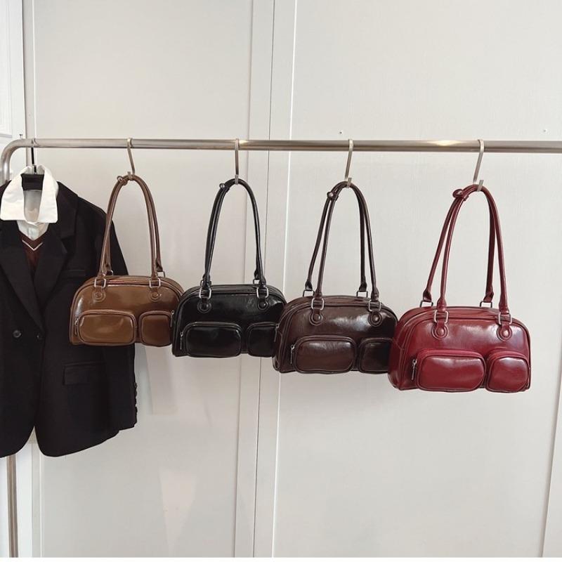 Winter niche high-end shoulder bag retro trendy underarm bag women's winter new fashion oil wax leather square