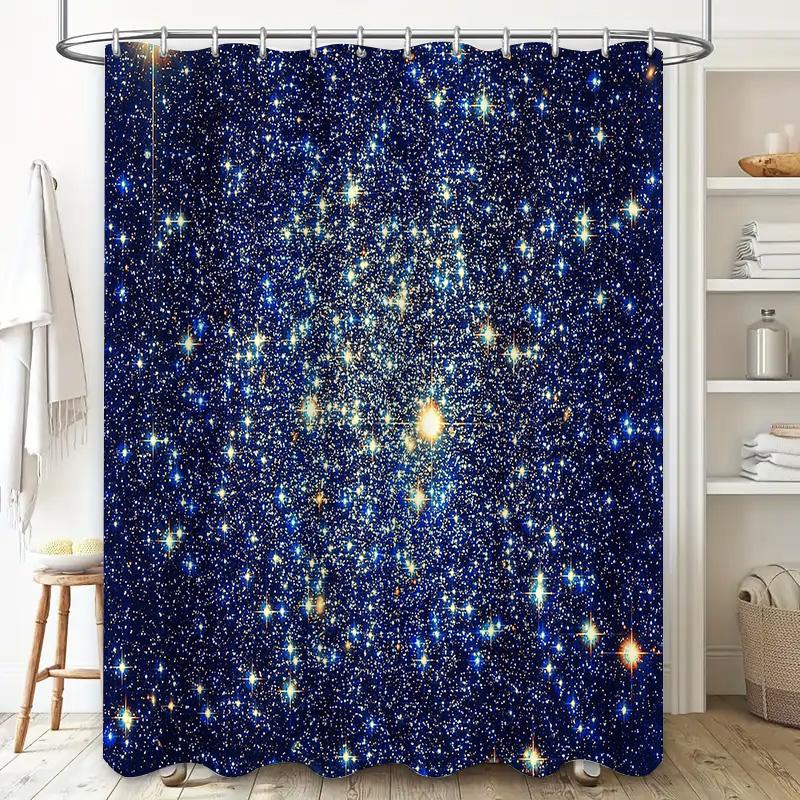 Starry Night Shower Curtain Galaxy Space Universe Celestial Decor Bathroom Set Waterproof Modern Artistic Home Textiles