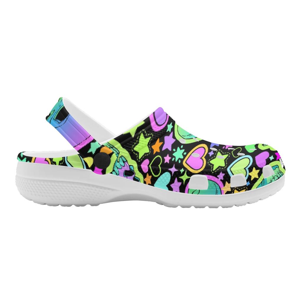 White EVA Clogs with Halloween Ghost Print, Lightweight Slip On Garden Shoes, Breathable Beach Sandals, Indoor Outdoor Slippers for Men Women