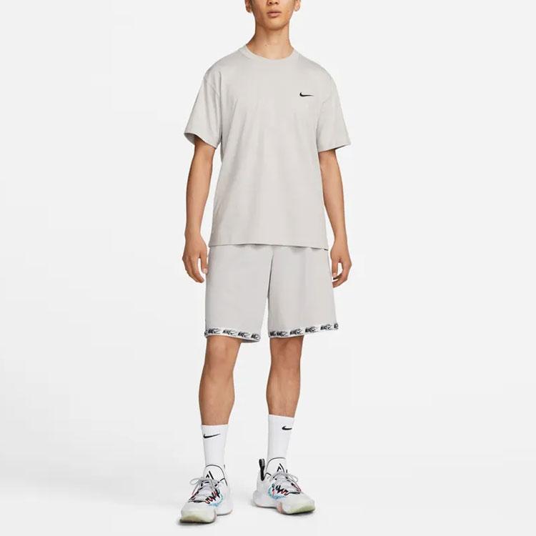 Nike Solid Ribbed Crew Neck Print Back Short Sleeve T-Shirt Men Tops Gray DZ3028-012