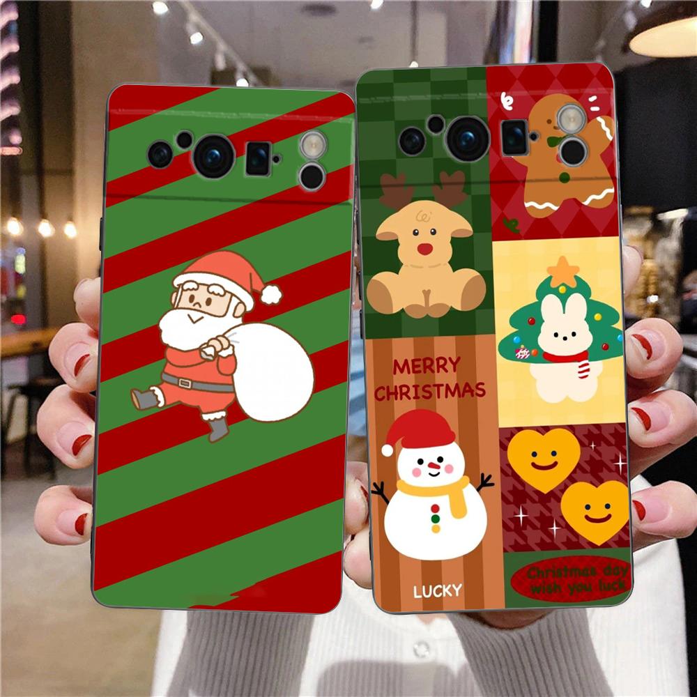 Funny Cartoon New Year Christmas Santa Phone Case For Google Pixel 9 8 7 6 Pro XL 8A 6A 7A 5G Soft TPU Black Cover Fundas