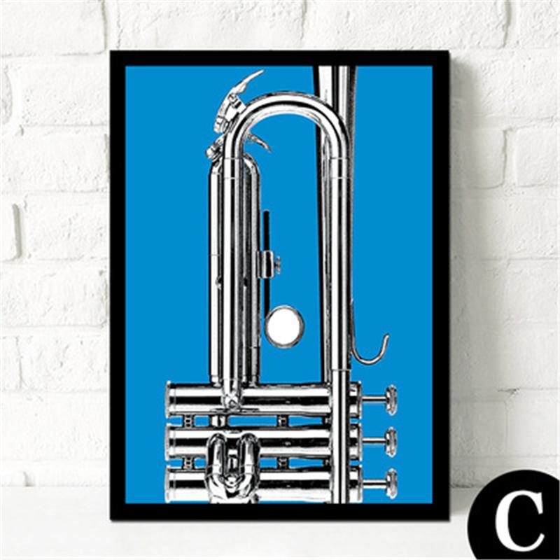 Modern Rock & Roll Musical Guitar Bass Trumpet Black White Canvas Painting Wall Poster Living Room Sofa Background Decor