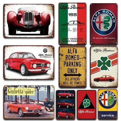 Vintage Alfa Romeo Umělecké cedule Dekor Garáž Plakáty Domov Pokoj Nástěnné Dekorativní plech Retro samolepky na auto Muž