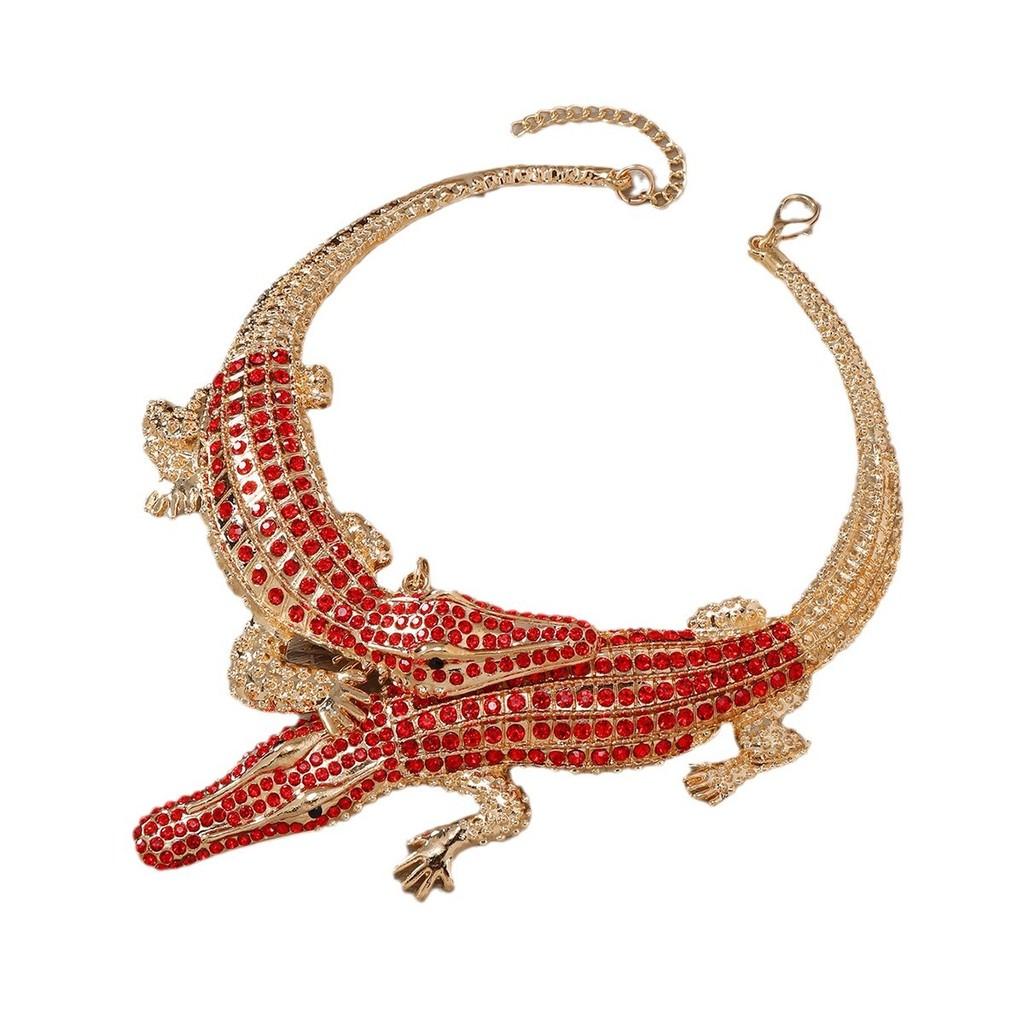 Rhinestone Creative Decoration Crocodile Design Women Necklace And Set Earring