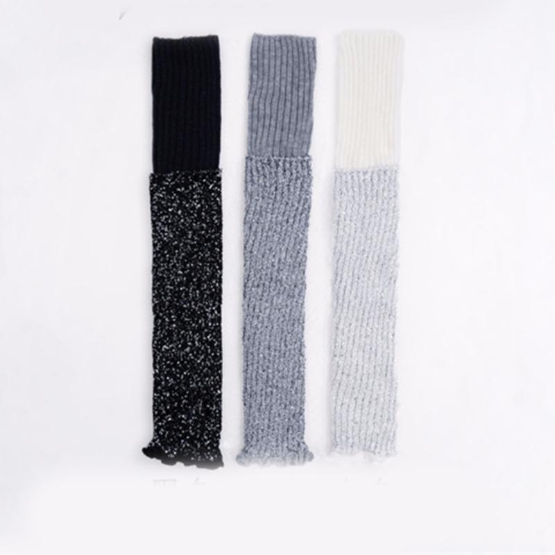 Womens Vintage Ribbed Knit Stretch Long Leg Warmer Party Dance Glitter Sequins Patchwork Solid Boot Socks Leg Cover