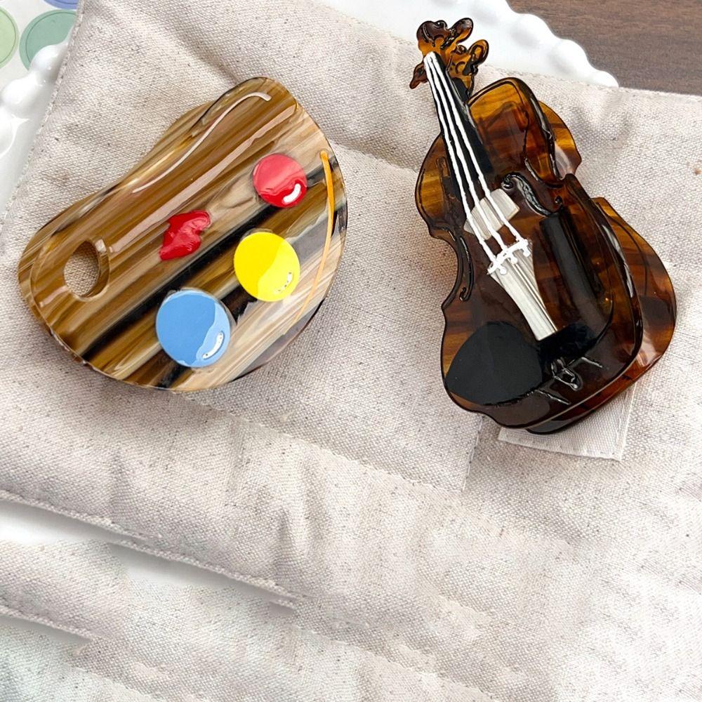 Brown Violin Shape Hair Claw Color Palette French Shark Clip Elegant Acetic Acid Hair Claw  Girls