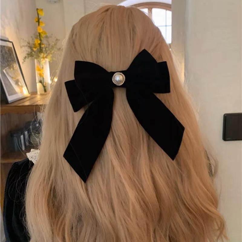 Nouvelles épingles à cheveux en velours noir avec nœud et ruban, élégantes pinces à cheveux camélia en tissu pour femmes, accessoires de coiffure tendance pour queue de cheval