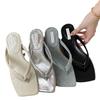 French Silver Flip-flops Women's Summer Wear Fashion Thick Heels Pinch Feet Beach Slippers Non-slip Sandals