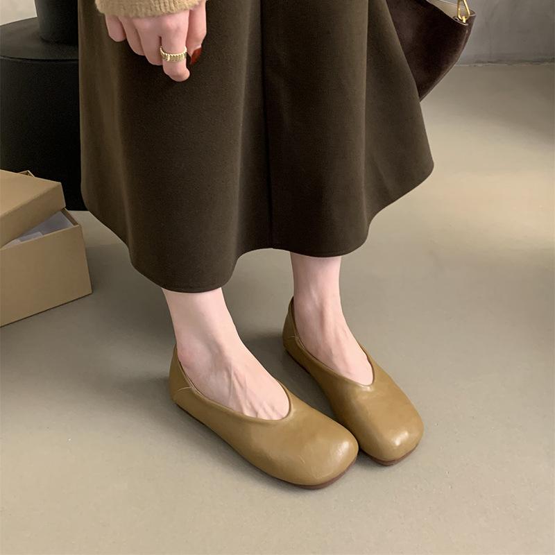 Französischer Abendwind Flacher Mund Einzelne Schuhe Damen Frühling und Herbst Koreanische Edition Oma Schuhe Damen Flacher Boden Ein Pedal Doudou Schuhe