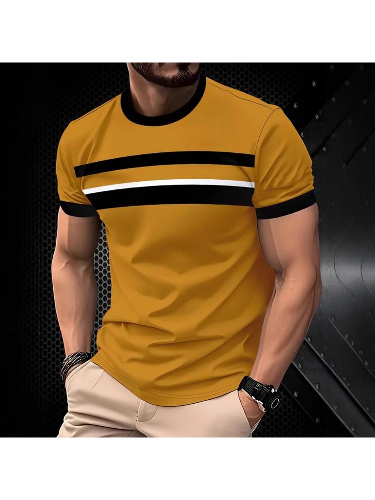 Summer Men's Crew O-Neck T-shirt Street Men's 3D Stripe Print Short-sleeved Tees Casual Daily Male T Shirts Clothing