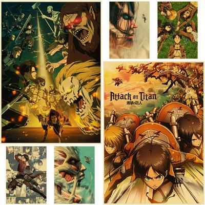 Titan'a Saldırı 4. Sezon Poster Retro Kraft Kağıt Posterler Duvar Çıkartmaları Ev Anime Dekor Çalışma Odası Bar Kafe Duvar Sanatı Resim