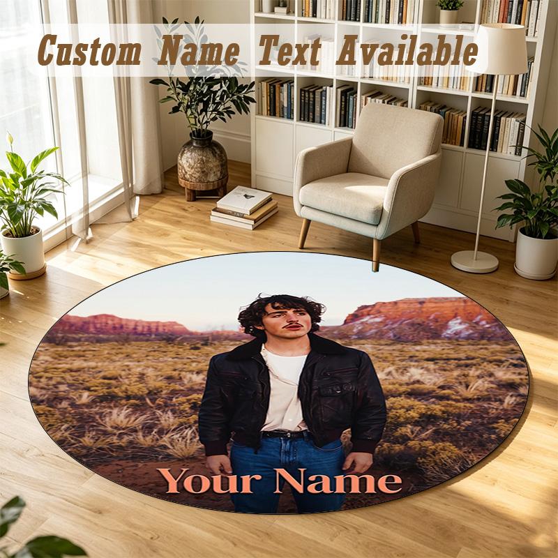 Round Rug Custom NameBenson Boone Pattern Non Slip Carpet Home Floor Decor