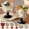 European Style Retro Embossed Tall Glass Ice Cream Cup Whiskey Mugs Pudding Yogurt Dessert Goblet Antique Style Coffee Cup