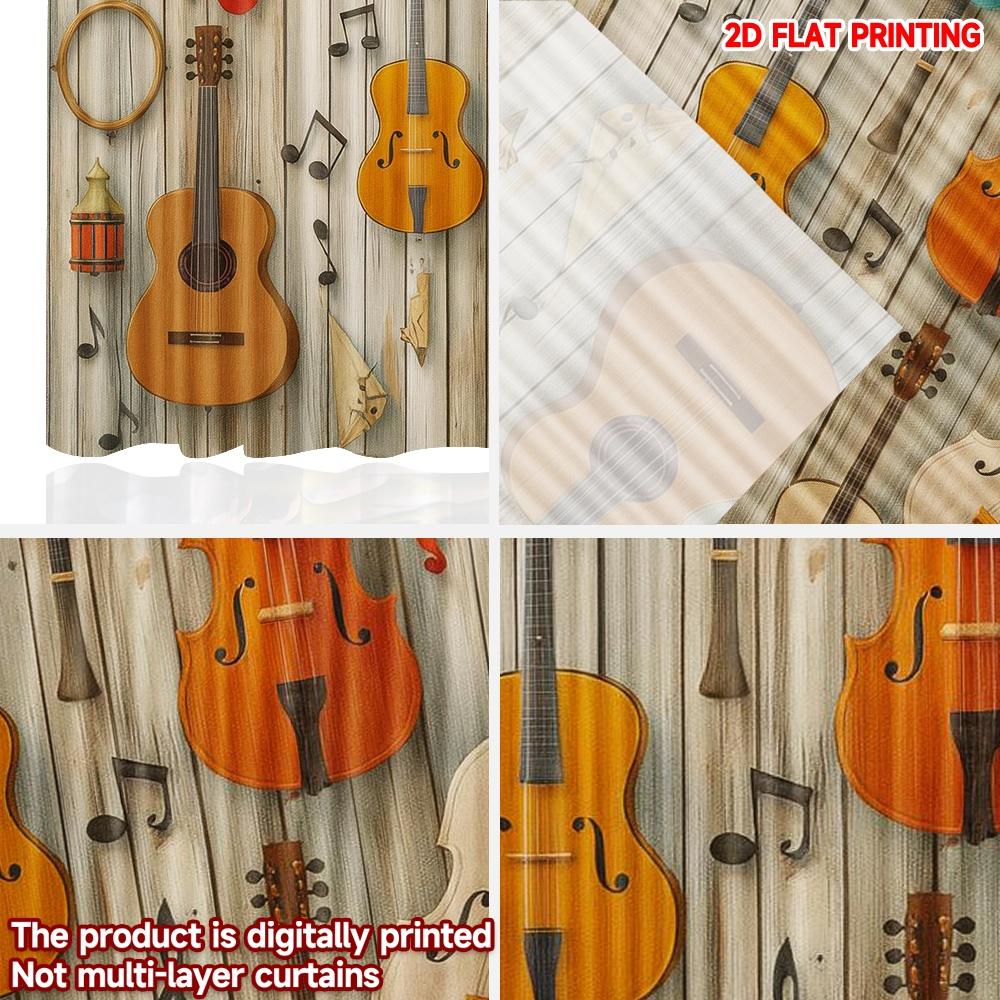 2D flat printing 2pcs Window Curtains Colorful Musical Instruments Display Digital Printed Polyester Drapes Birthday Party Use