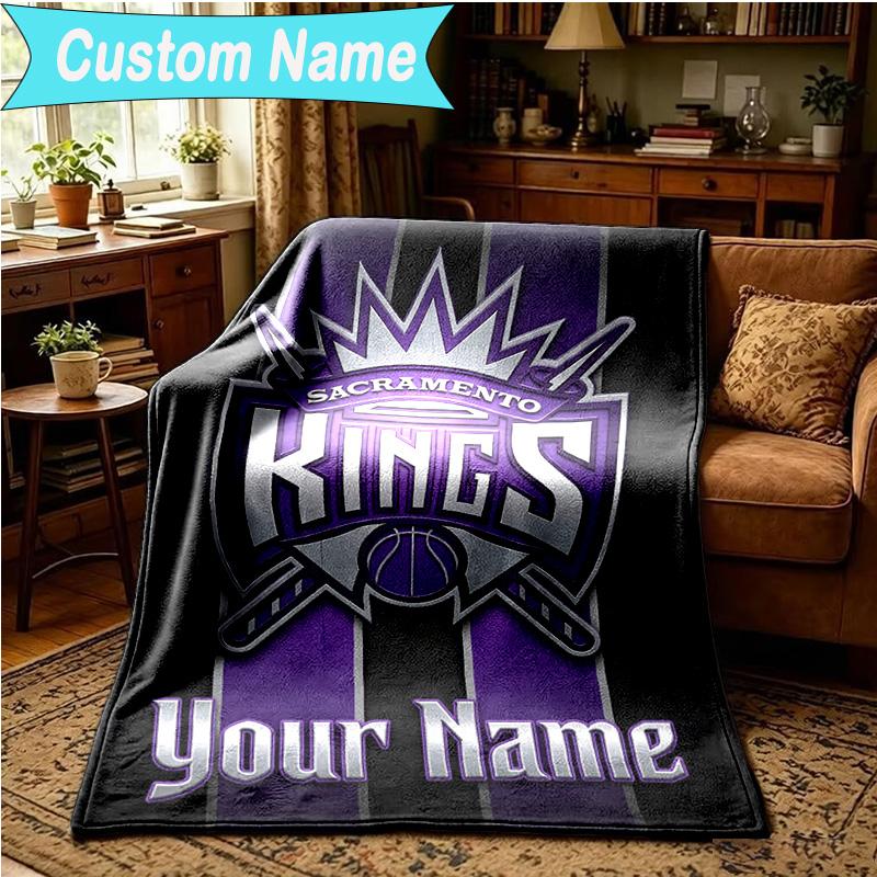 1PC Custom Name Blanket Sacramento Basketball Logo Flannel blankets Patterns Throw Blanket All-Season Soft Gift for Couch, Bed, Camping, Birthday gift