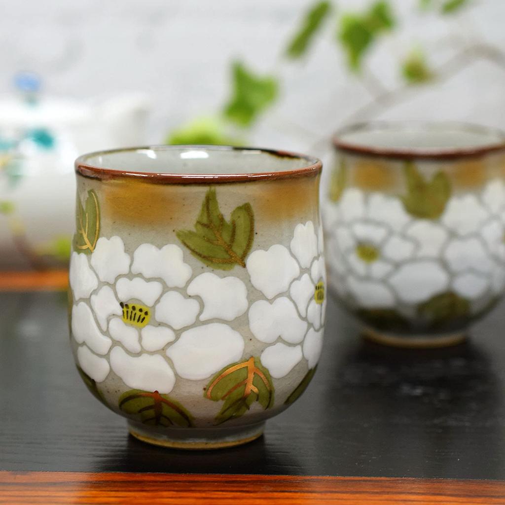Stylish pair of Kutani ware teacups with a white peony Made in Perfect as a gift for wedding and 88th design. Japan. anniversaries, 60th, 70th, 77th,