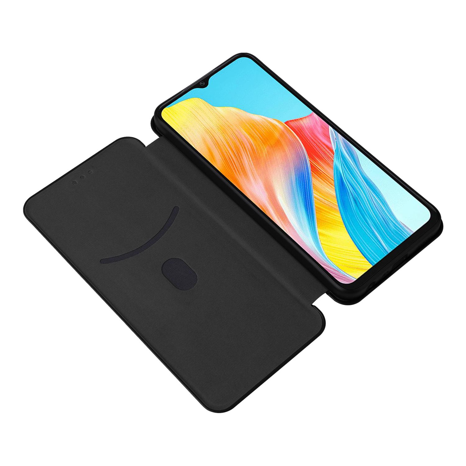 

For Oppo A38 4G Case Leather Stand Card Slot Phone Shell with Carbon Fiber Texture Black