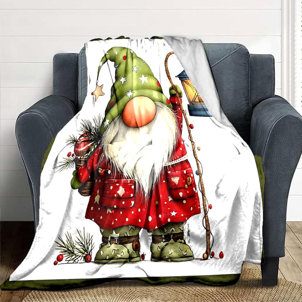 1Pc Holiday Gnomes Celebration Blanket Soft Throw Blanket For Home Bedroom Bed Sofa Travel Office Solid Christmas Blanket
