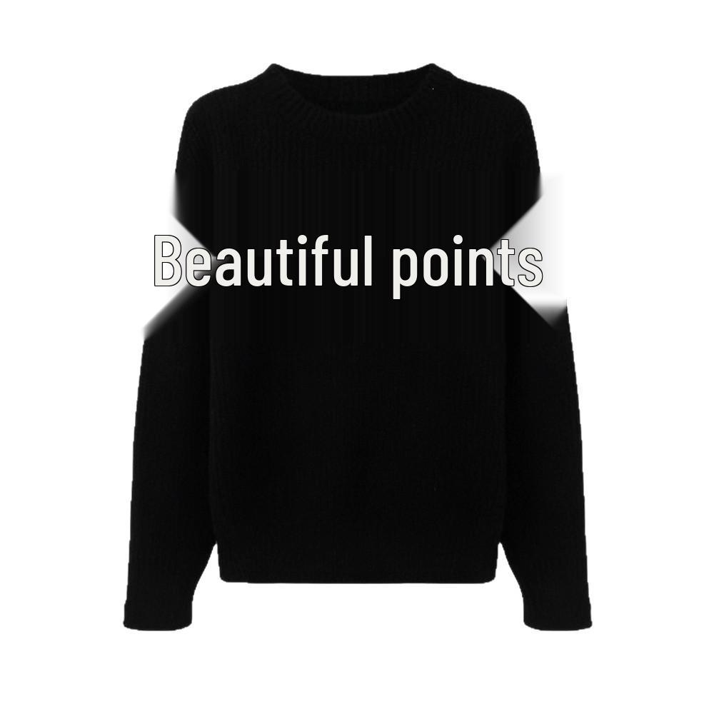 Petite Black Butterfly Print Loose Sweater for Women - 2025 Autumn/Winter Base Layer